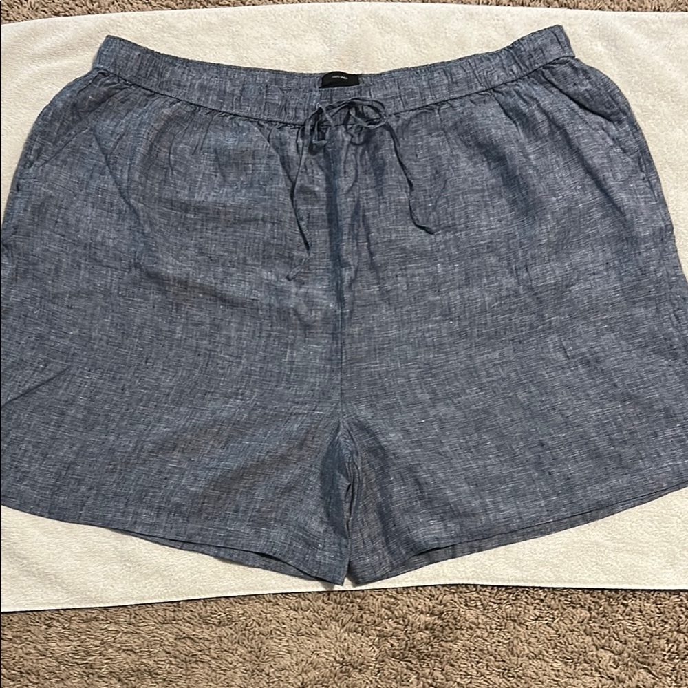 Tahari Blue 100% Linen Shorts with Elastic Waistband sz 3X